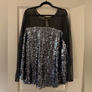 Black Sequin and Mesh Top